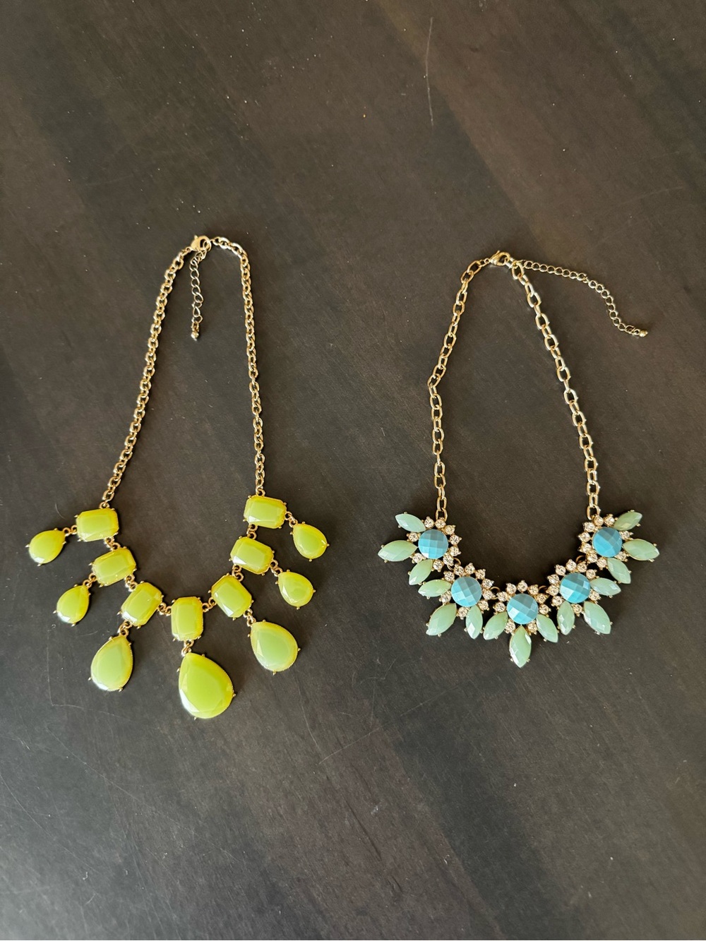 2 Statement Necklaces, Greens, Blues, Rhinestone type stones, Francesca's
